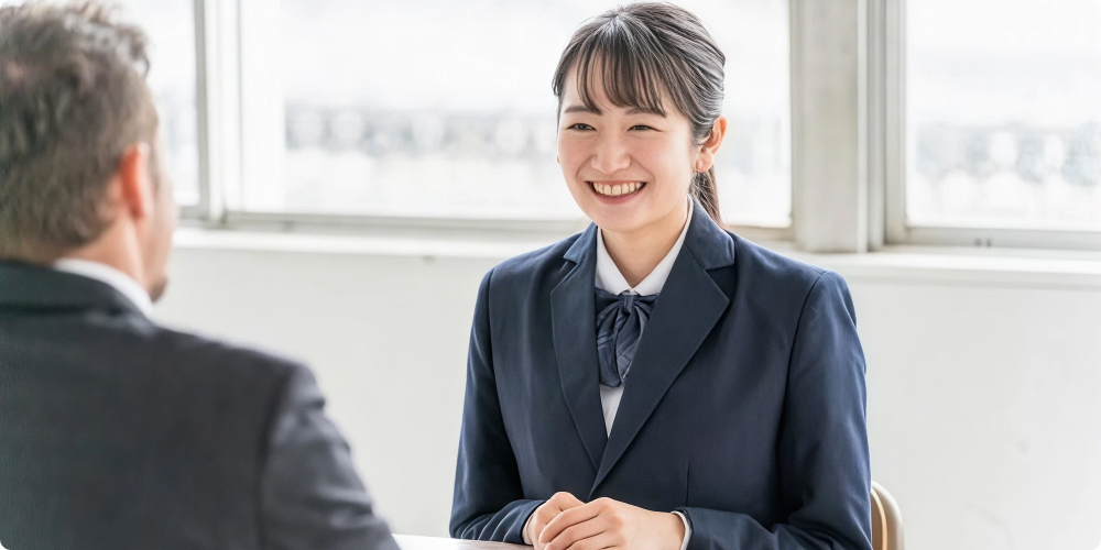 笑顔で進路について相談する高校生のイメージ